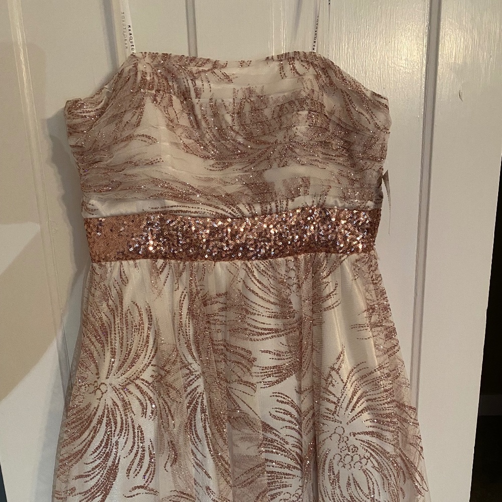 Strapless Off-White With Pink Sparkles & Glitter Dress
